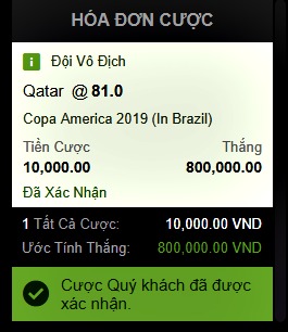 Tỷ lệ cá cược đội tuyển Qatar vô địch Copa America 2019